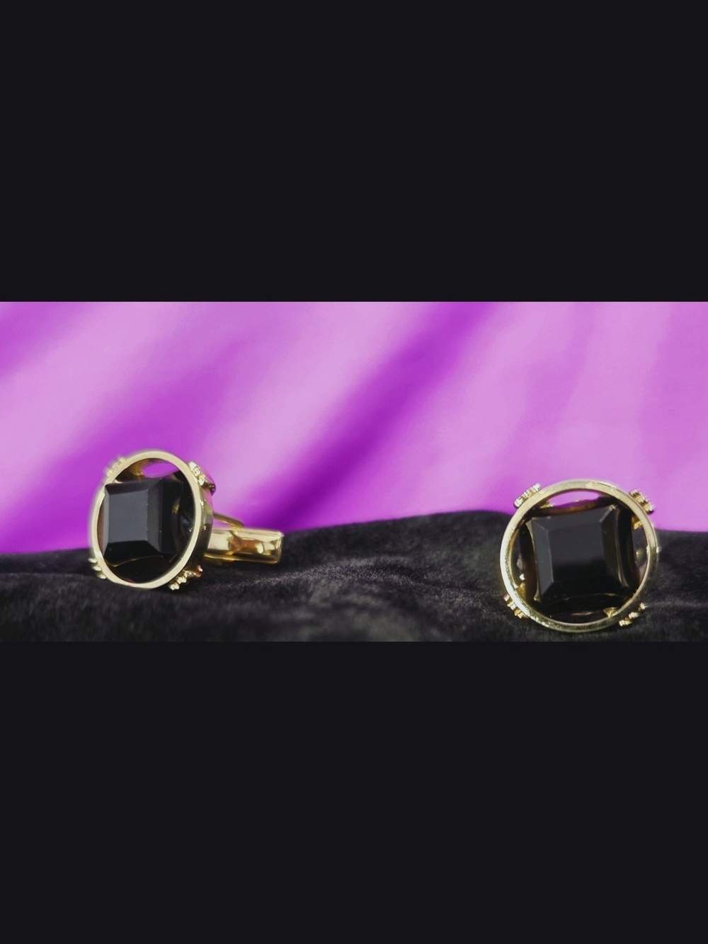 Vintage Black Faceted Stone Gold Tone Cufflinks – Elegant Formal Jewellery